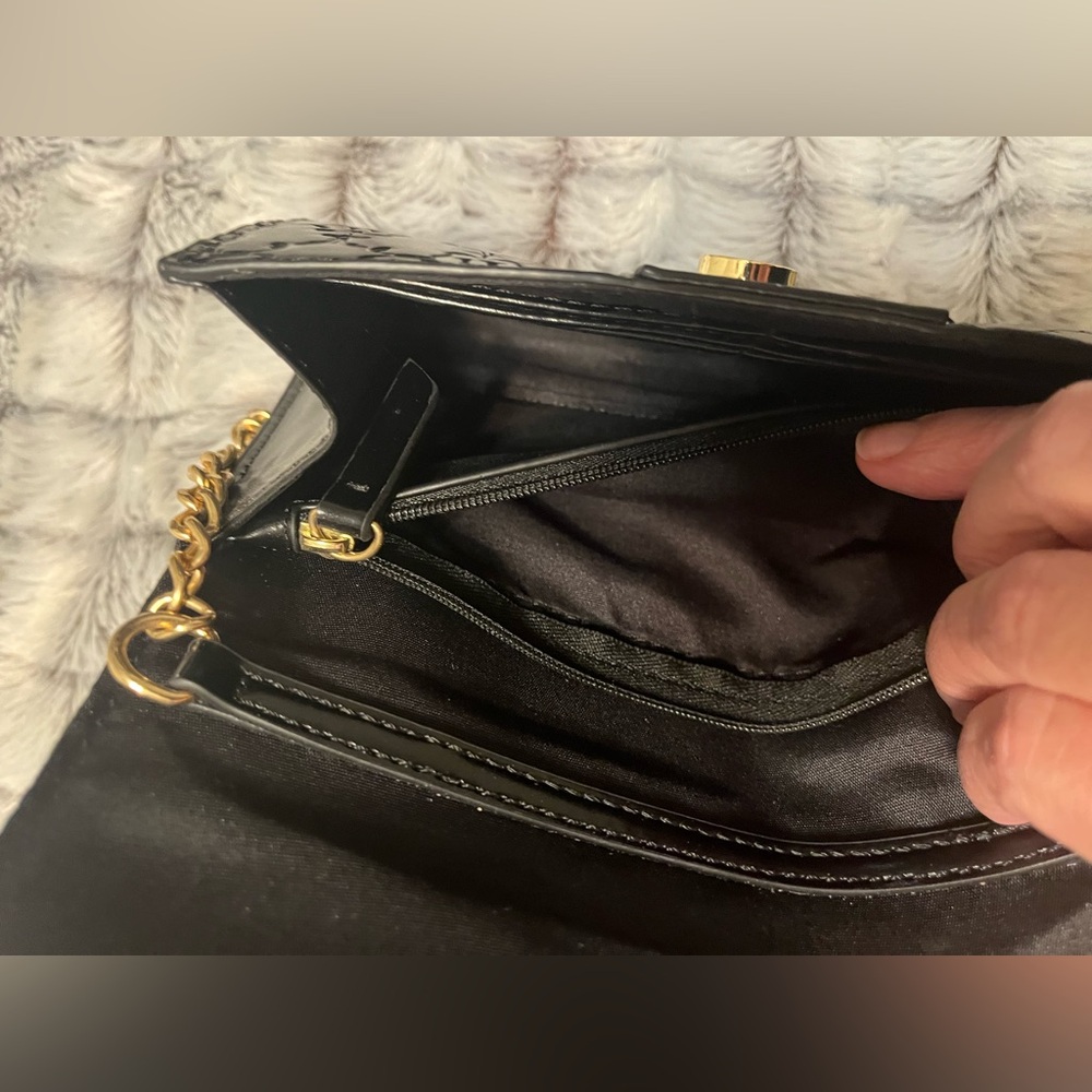 Nanette Lepore Glossy Black Embossed Clutch - Picture 5 of 10